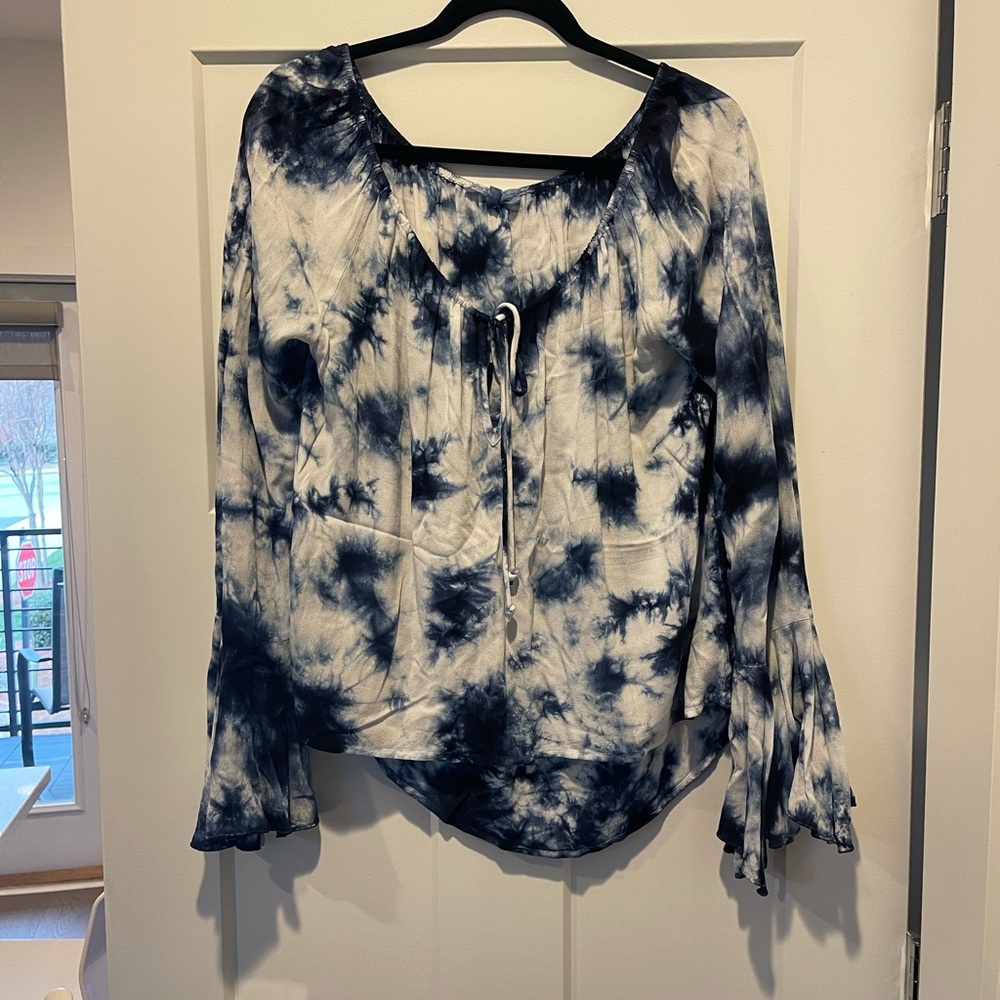 Olivaceous Blue and White Tie-Dye Blouse